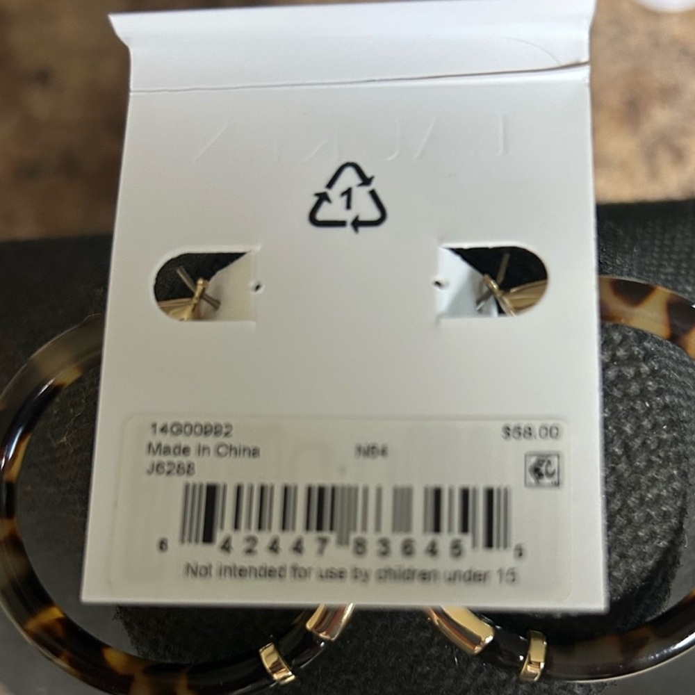 Ralph Lauren Brown and Gold Hoop Earrings Tortoise shell Logo - Picture 3 of 3
